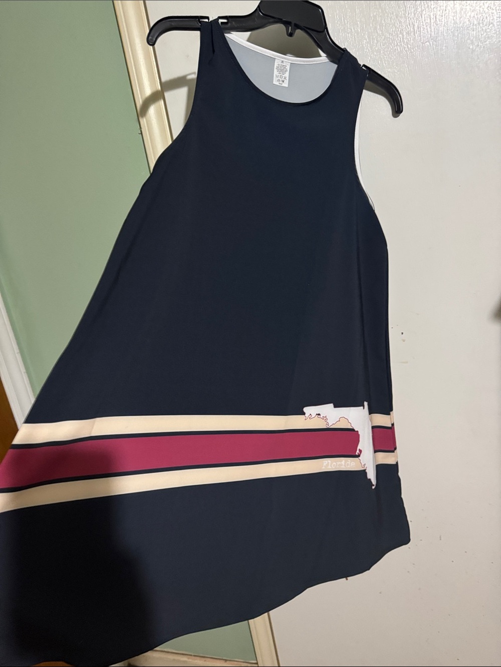 Ruby Rd. Navy Midi Dress with Berry and Cream Stripes
